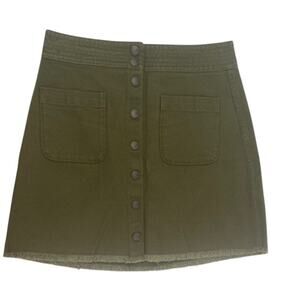 Madewell Denim Skirt Army Green Button Down Mini Frayed Hem Size 2